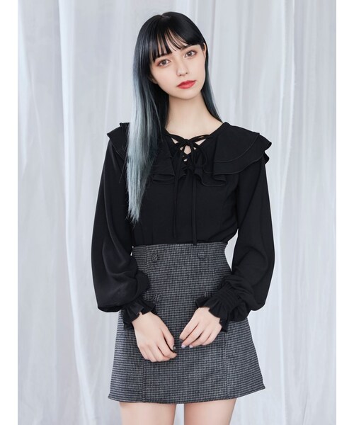 EATME（イートミー）の「ダブルフリルレースアップブラウス（シャツ/ブラウス・レディース・レッド/ブラック/ピンク/オフホワイト・F）」の20枚目の写真