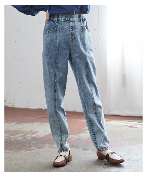 nissen（ニッセン）の「大きいサイズ テーパードストレッチデニムパンツ（ゆったりヒップ）（パンツ・レディース・ウオッシュドブルー(ケミカル)/インディゴブルー/ブラック系(ケミカル)・L/LL/3L/4L/5L/6L/8L/10L）」の8枚目の写真