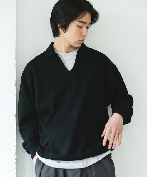 URBAN RESEARCH DOORS(アーバンリサーチドアーズ)の「TOMPKINS裏毛 スキッパースウェット(スウェット・メンズ・GREIGE/BLACK/NAVY・M/L)」の9枚目の写真
