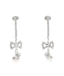 ビジューリボンフェイクパールピアス