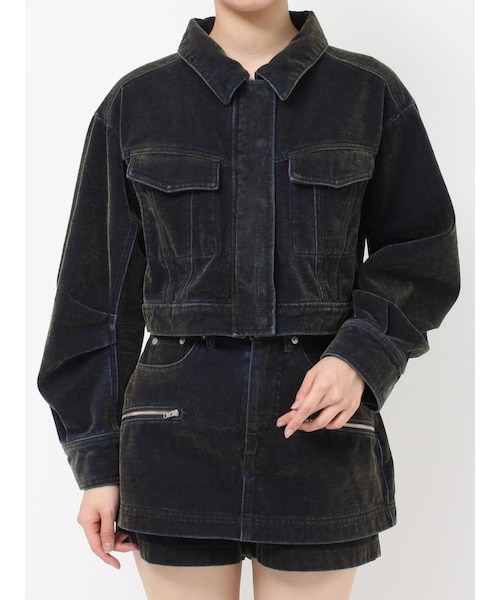 MURUA（ムルーア）の「カラーモールデニムジャケット【セットアップ着用可】（デニムジャケット・レディース・ボルドー/ブルー/パープル/カーキ・F）」の3枚目の写真