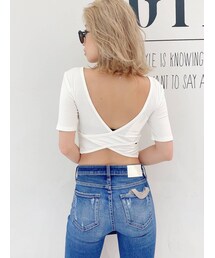 GYDA | カップ付きハーフスリーブバッククロステレコTOPS(Tシャツ/カットソー)