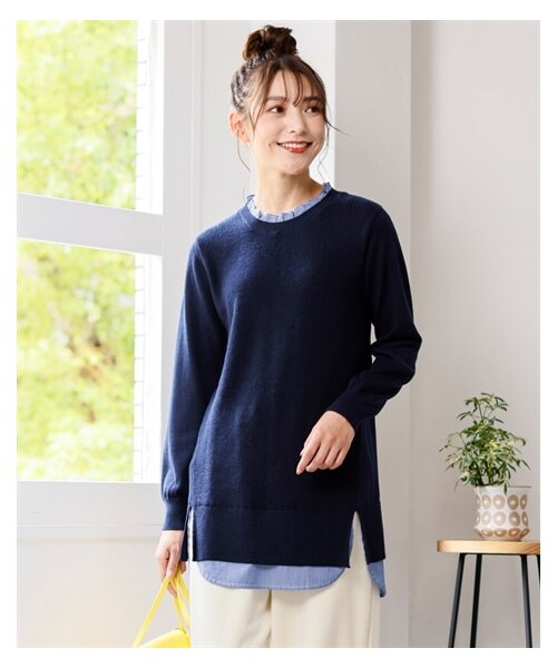 nissen（ニッセン）の「フリル衿重ね着風ニットチュニック（ニット/セーター・レディース・スモーキーブルー系/杢グレー系/ネイビー系/マスタード系・L/LL/3L/4L/5L/6L/8L/10L）」の18枚目の写真