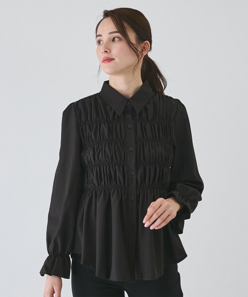 Jayro（ジャイロ）の「ギャザーブラウス　（シャツ/ブラウス・レディース・ブラック/ホワイト/ブルー・F）」の2枚目の写真