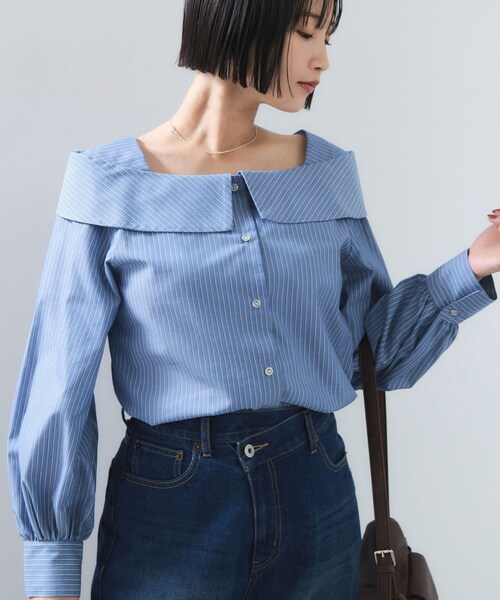 VIS（ビス）の「オフショルライクロングスリーブブラウス/イージーケア（シャツ/ブラウス・レディース・ホワイト系/ネイビー/ブルー系・F）」の11枚目の写真