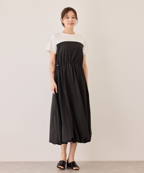 Jayro（ジャイロ）の「半袖ドッキングバルーンワンピース（ワンピース・レディース・ブラック/チャコール/カーキ・M）」の5枚目の写真