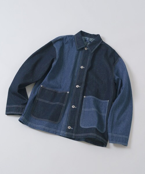 ITEMS URBANRESEARCH（アイテムズ アーバンリサーチ）の「ヒッコリー×デニム切替ワークジャケット（デニムジャケット・メンズ・BLK/NVY・M/L）」の2枚目の写真