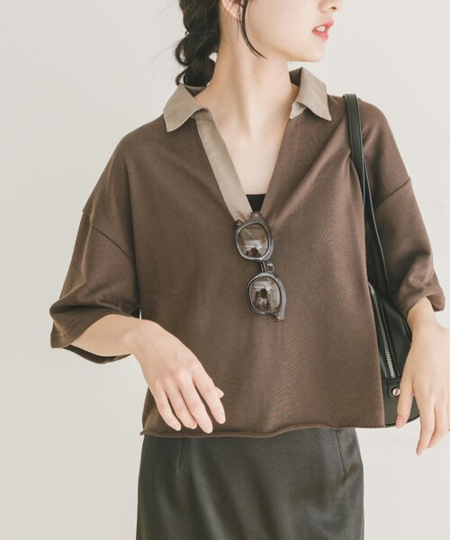 ITEMS URBANRESEARCH（アイテムズ アーバンリサーチ）の「ミニ裏毛スキッパーポロ（ポロシャツ・レディース・GRY/BRN・FREE）」の13枚目の写真