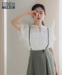 Petitjo | 小さいサイズ　リボン付きシアーチェックブラウス　低身長さん・小柄女性(シャツ/ブラウス)