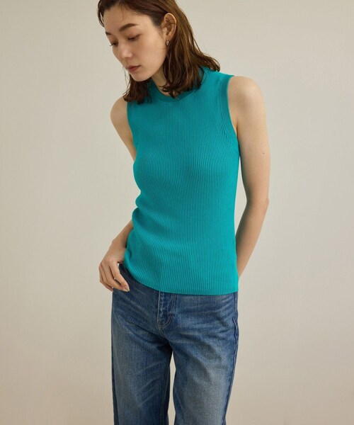 ROPE'（ロペ）の「【洗える】オーガニックコットンリブスリーブレスニット（ニット/セーター・レディース・ホワイト/ネイビー/ターコイズ・F）」の3枚目の写真
