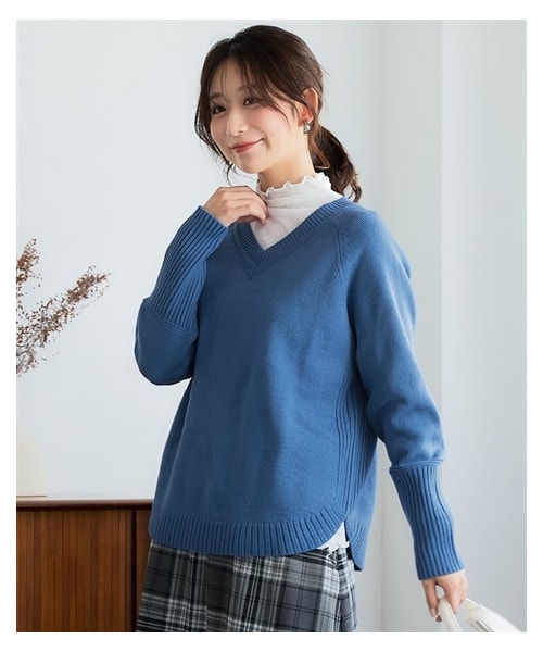 nissen（ニッセン）の「洗える裾ラウンドＶネックニット＜大きいサイズ有＞（ニット/セーター・レディース・杢グレー/ソフトグリーン/ダスティブルー/黒/ライトベージュ・S/M/L/LL/3L/4L/5L/6L/8L/10L）」の10枚目の写真