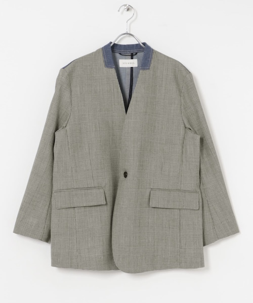 URBAN RESEARCH（アーバンリサーチ）の「STUMBLY　DENIM COMBI NO COLLAR JK（ノーカラージャケット・レディース・STRIPE/GLENCHECK・38）」の2枚目の写真