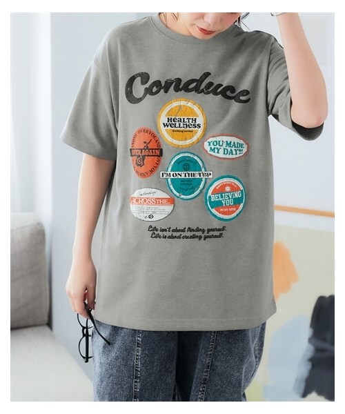 nissen（ニッセン）の「ピグメントライクビンテージ風オーバーサイズプリントTシャツ＜大きいサイズ有＞（Tシャツ/カットソー・レディース・チャコールグレ―:スクエアロゴ/ブルー:フラワーロゴ/ピンク:カレッジロゴ/グレー:ポップロゴ/グレイッシュカーキ:ワッペンロゴ・S~M/L~LL/3L~4L/5L~6L）」の21枚目の写真