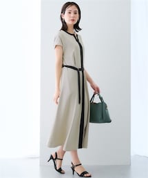 7days Life Styling | 美極とろみ素材ベルト付き配色ワンピース(しわになりにくい・洗濯機OK)<大きいサイズ有>(ワンピース)