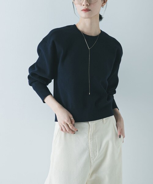 URBAN RESEARCH（アーバンリサーチ）の「ダブルフェイスクルーネックニット（ニット/セーター・レディース・ICE GRAY/PINK/NAVY・Free）」の18枚目の写真