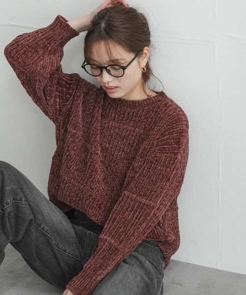 URBAN RESEARCH Sonny Label（アーバンリサーチサニーレーベル）の「モールヤーンクルーネックニットプルオーバー（ニット/セーター・レディース・オフ/ブラウン/グレージュ/ブルー・Free）」の2枚目の写真