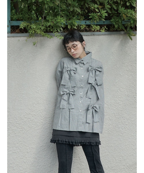 merry jenny（メリージェニー）の「bon bon ribbon shirt（シャツ/ブラウス・レディース・オフホワイト/ブラック/ピンク/ミックス・F）」の15枚目の写真