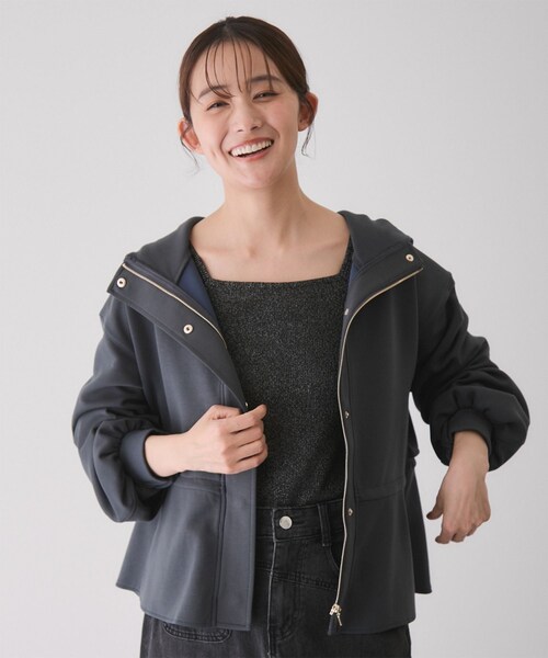 Jayro(ジャイロ)の「ダンボールニットフード付きブルゾン(ブルゾン・レディース・チャコール/ホワイト系/ダークブラウン/ピンク系・M)」の2枚目の写真