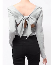 EVRIS | 2WAYバックリボンスクエアネックリブトップス(Tシャツ/カットソー)