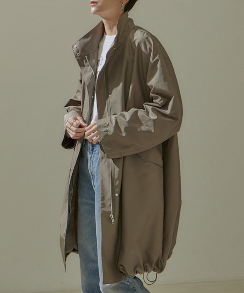 ADAM ET ROPE'（アダムエロペ）の「[24SS]ミリタリースタンドカラーコート/モッズコート【撥水加工・洗える】（ミリタリージャケット・レディース・ブラウン系/オフホワイト・F）」の3枚目の写真