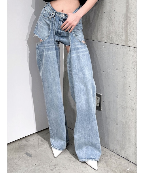 GYDA（ジェイダ）の「ハイウエストレイヤードデザイン2WAYデニムパンツ（デニムパンツ・レディース・アイスブルー/インディゴ/ブラック・XS/S/M）」の10枚目の写真