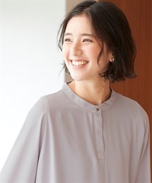 nissen | 大きいサイズドルマンバンドカラーブラウス（吸汗速乾裏地付）(シャツ/ブラウス)