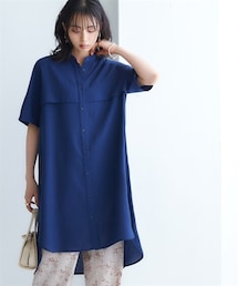 nissen | お手入れ簡単！麻混涼やかドライエックスバンドカラーシャツワンピース（吸汗速乾・イージーケア・毛玉防止・通気性）(ワンピース)