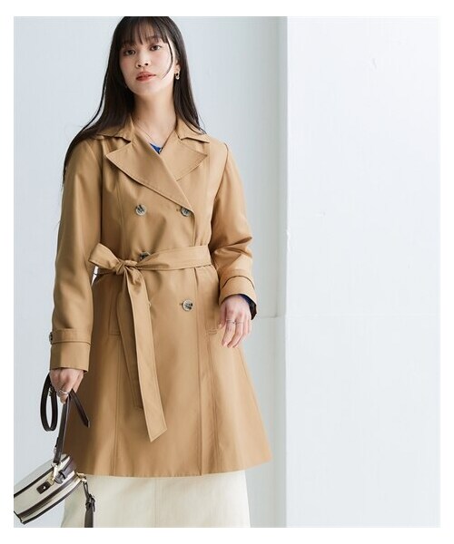 nissen（ニッセン）の「【花粉がつきにくい】トレンチコート（裏地ストライプ・共布ベルト付）（はっ水・防汚機能）＜大きいサイズ有＞（ジャケット/アウター・レディース・グレージュ(ベージュ系ストライプ裏地)/ネイビー(ブルー系ストライプ裏地)/ベージュ(ブルー系ストライプ裏地/キャメルベージュ(ブルー系ストライプ裏地・S/M/L/LL/3L）」の9枚目の写真