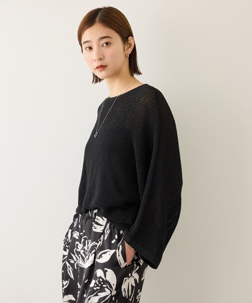 ROPE'(ロペ)の「リネン混 透かし編みドルマンプルオーバー(ニット/セーター・レディース・ブラック/キャメル/ベージュ系・F)」の5枚目の写真
