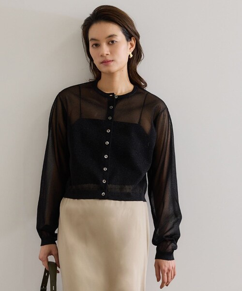 ROPE'(ロペ)の「【洗える】LEVITAクルーネックシアーカーディガン(カーディガン/ボレロ・レディース・ブラック/ベージュ系・F)」の1枚目の写真