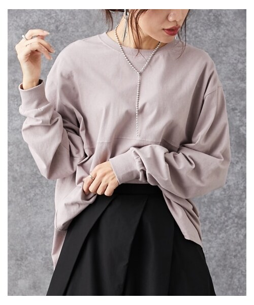 nissen（ニッセン）の「胸切り替えライン入ＢＩＧシルエット長袖Ｔシャツ ［Soiunique］（Tシャツ/カットソー・レディース・オフホワイト/ブラック/ダークグレー/ピンクベージュ/カーキ/メランジグレー(新色)/オートミール(新色)・M/L）」の19枚目の写真