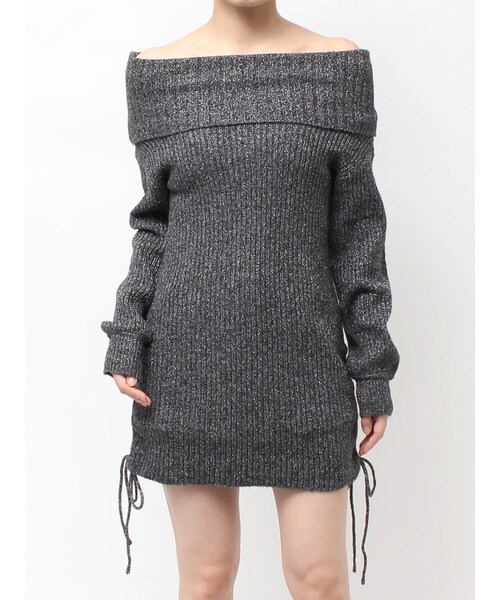 GYDA（ジェイダ）の「2WAYオフショルラメニットチュニック（チュニック・レディース・オフホワイト/ブラック・F）」の3枚目の写真