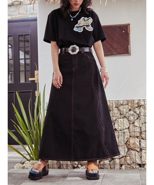 PAMEO POSE(パメオポーズ)の「Waves Denim Skirt(デニムスカート・レディース・ブラック/インディゴ・S/M/F)」の7枚目の写真