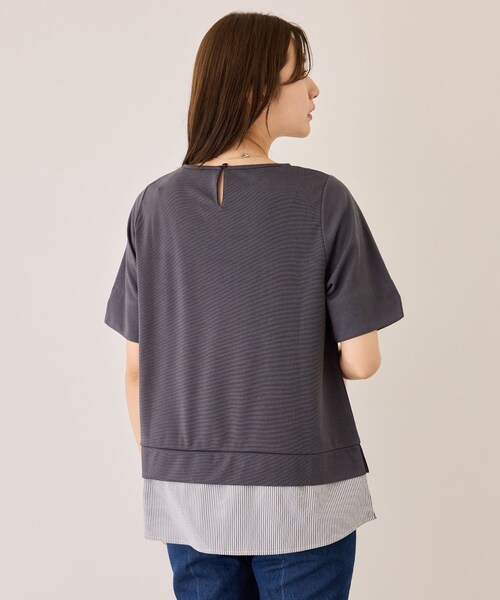 Jayro(ジャイロ)の「配色ストライプ半袖カットソー(Tシャツ/カットソー・レディース・チャコール/ベージュ系/ネイビー/ブルー系・M)」の8枚目の写真