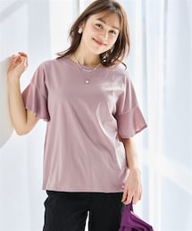 SMILE LAND | ＜大きいサイズ＞【汗染みしにくい】フリル袖プルオーバー(Tシャツ/カットソー)