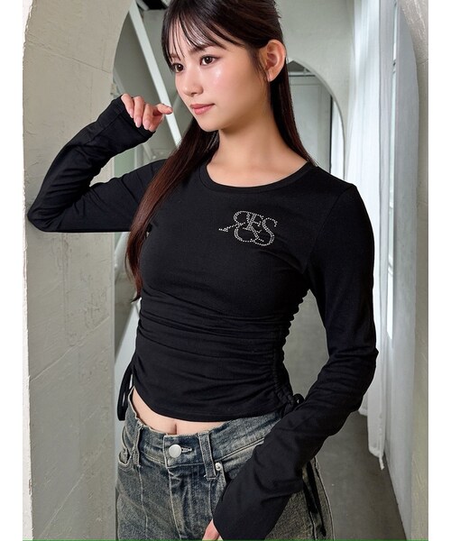 RESEXXY（リゼクシー）の「【骨格ウェーブ向け】サイドドロストロングTシャツ（Tシャツ/カットソー・レディース・ホワイト/ブラック・F）」の2枚目の写真