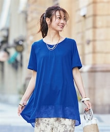 nissen | 大きいサイズ　吸汗速乾５分袖シフォン切替カットソーチュニック(チュニック)