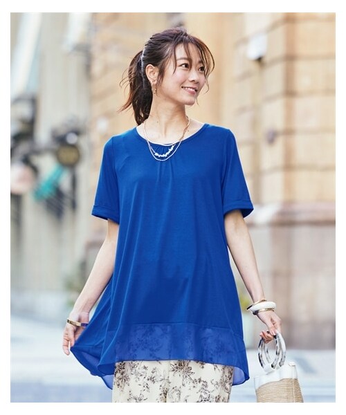 nissen（ニッセン）の「大きいサイズ　吸汗速乾５分袖シフォン切替カットソーチュニック（チュニック・レディース・ロイヤルブルー/黒/カーキ/パープル・L/LL/3L/4L/5L/6L/8L/10L）」の20枚目の写真