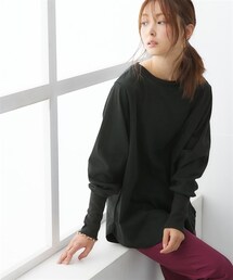 nissen | 綿１００％バスクオーバーサイズ袖リブトップス（UVカット）(Tシャツ/カットソー)