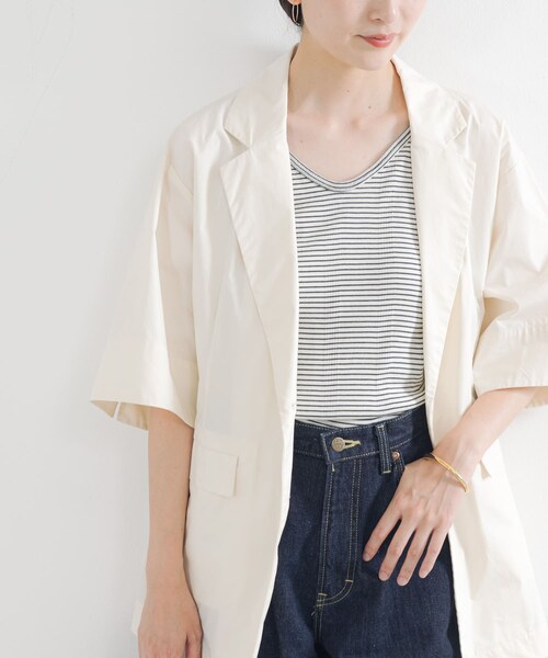 URBAN RESEARCH（アーバンリサーチ）の「コットンハーフスリーブジャケット（テーラードジャケット・レディース・IVORY/BLACK・FREE）」の4枚目の写真