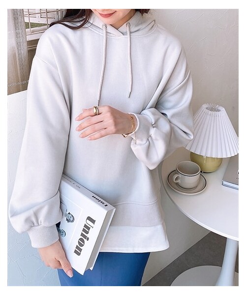 nissen（ニッセン）の「重ね着風フードパーカー（パーカー・レディース・グレージュ/ピンク/グリーン・M/L）」の7枚目の写真