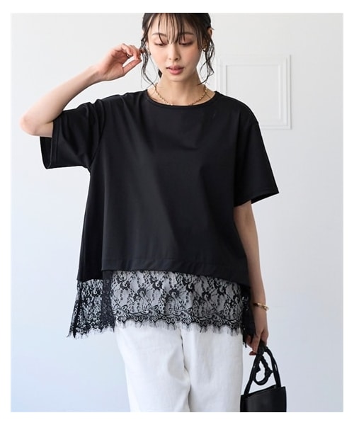 nissen（ニッセン）の「爽快裾レースTシャツ（接触冷感・UVカット・ストレッチ）＜大きいサイズ有＞（Tシャツ/カットソー・レディース・黒/オフホワイト・S/M/L/LL/3L/4L/5L/6L）」の11枚目の写真