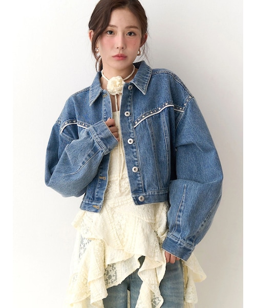 CALNAMUR（カルナムール）の「ヨークデザインデニムジャケット（デニムジャケット・レディース・アイボリー/グリーン/インディゴ/クリア/ブラック/ブルー・F）」の21枚目の写真