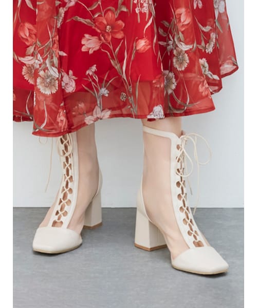 MERCURYDUO（マーキュリーデュオ）の「レースアップメッシュブーツ（ブーツ・レディース・アイボリー/ブラック/ブラウン・36/38）」の6枚目の写真