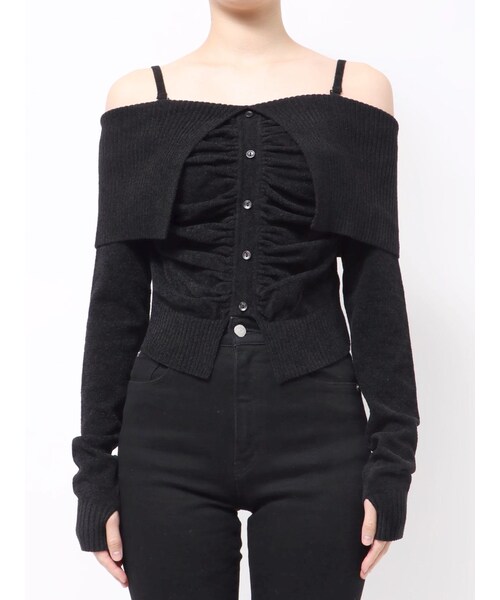 EMODA（エモダ）の「FRONT BUTTON OFF SHOULDER KNIT（ニット/セーター・レディース・グレー/ブラック/ピンク/ブルー・F）」の9枚目の写真