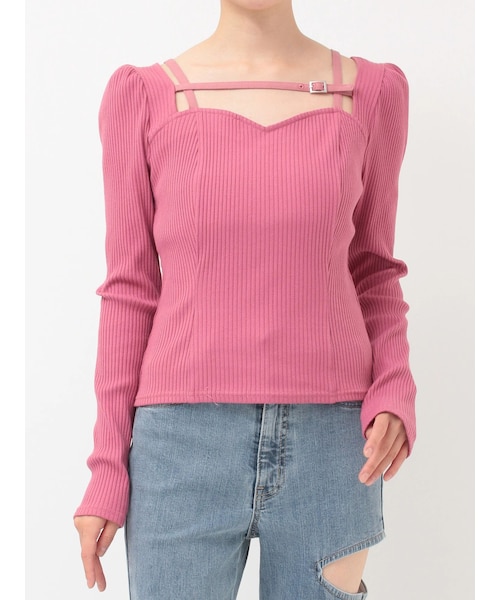 EATME（イートミー）の「ベルテッドリブTOP（Tシャツ/カットソー・レディース・グレー/ブラック/ピンク・F）」の5枚目の写真