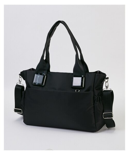 nissen（ニッセン）の「１２ポケットはっ水マーブル柄樹脂プレート付２WAYトートバッグ（PC収納）（Ａ４対応）人間工学（日本女子大学&Idiom監修）Poche Lab（ポッシェ ラボ）（トートバッグ・メンズ・黒/ダスティネイビー・Y）」の3枚目の写真