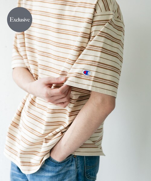 URBAN RESEARCH DOORS(アーバンリサーチドアーズ)の「『別注』CHAMPION×DOORS BORDER T-SHIRTS(Tシャツ/カットソー・メンズ・NAVY/BEIGE/L.BROWN・M/L/XL)」の14枚目の写真