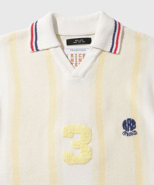 ADAM ET ROPE'（アダムエロペ）の「【RICE NINE TEN/ライス ナイン テン】KNITTED SOCCER SHIRT（ポロシャツ・メンズ・ホワイト系/ネイビー・1/2）」の7枚目の写真