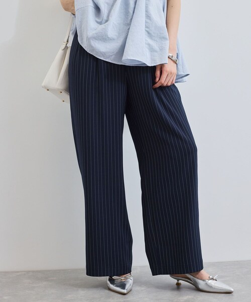 VIS（ビス）の「【接触冷感/UVケア】ピンストライプリラックスワイドパンツ（その他パンツ・レディース・グレー/キナリ/ネイビー系・M/S）」の6枚目の写真